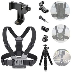 tansuo mobile phone chest mount strap holder, chest mount harness strap mount for gopro and action camera adjustable straps + portable octopus tripod