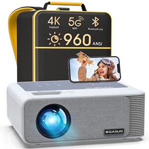 bigasuo 960ansi projector with wifi and bluetooth – 1080p hd outdoor movie projector 4k support, home projectors max 400″ display, 4p & ±50° keystone, 60% zoom, compatible with laptop, tv stick, ps5