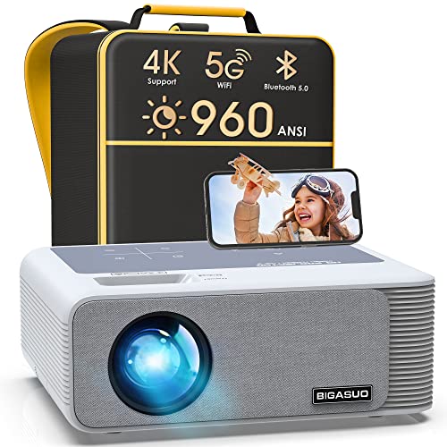 BIGASUO 960ANSI Projector with WiFi and Bluetooth - 1080P HD Outdoor Movie Projector 4K Support, Home Projectors Max 400" Display, 4P & ±50° Keystone, 60% Zoom, Compatible with Laptop, TV Stick, PS5