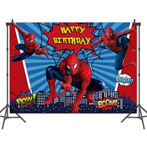 Spiderman Photography Backdrops Superhero City Theme Photo Background Kids Happy Birthday Spiderman Decoration Cake Table Banner 5x3ft