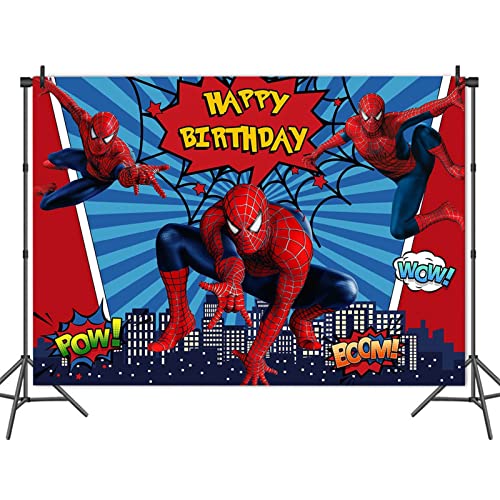 Spiderman Photography Backdrops Superhero City Theme Photo Background Kids Happy Birthday Spiderman Decoration Cake Table Banner 5x3ft