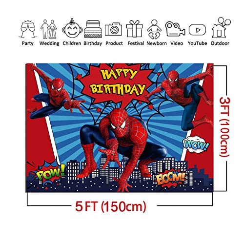 Spiderman Photography Backdrops Superhero City Theme Photo Background Kids Happy Birthday Spiderman Decoration Cake Table Banner 5x3ft