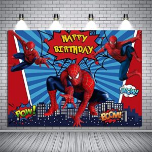 Spiderman Photography Backdrops Superhero City Theme Photo Background Kids Happy Birthday Spiderman Decoration Cake Table Banner 5x3ft