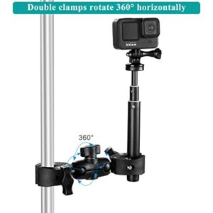 Super Clamp Double Camera Clamp, Crab Plier Clip Bracket Mount Monitor 360° Magic Arm Double Ball Head Adapter with 1/4"-20 for Photo Studio Light Stand/Umbrella Clamp/Motorcycle/ Insta360/ Gopro
