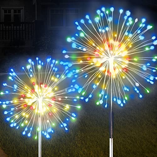 2 Pack Solar Garden Lights, Solar Firework Lights, Dengduoduo Solar Lights Outdoor Waterproof with 2 Lighting Modes, Landscape Light for Walkway, Garden, Patio, Yard, Flowerbed, Parties (Colorful)