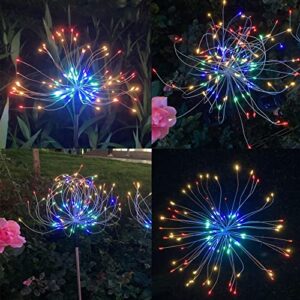 2 Pack Solar Garden Lights, Solar Firework Lights, Dengduoduo Solar Lights Outdoor Waterproof with 2 Lighting Modes, Landscape Light for Walkway, Garden, Patio, Yard, Flowerbed, Parties (Colorful)