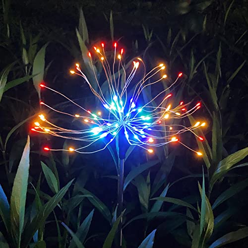 2 Pack Solar Garden Lights, Solar Firework Lights, Dengduoduo Solar Lights Outdoor Waterproof with 2 Lighting Modes, Landscape Light for Walkway, Garden, Patio, Yard, Flowerbed, Parties (Colorful)