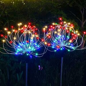 2 Pack Solar Garden Lights, Solar Firework Lights, Dengduoduo Solar Lights Outdoor Waterproof with 2 Lighting Modes, Landscape Light for Walkway, Garden, Patio, Yard, Flowerbed, Parties (Colorful)