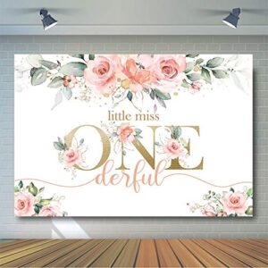 Avezano Blush Pink Floral 1st Birthday Party Backdrop for Girl Miss Onederful Party Photography Background Baby Girl's First Birthday Party Photoshoot Decoration Banner (7x5ft)