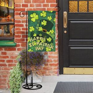 |Double Sided| Premium Happy St. Patrick's Day Garden Flag, Green Hat with Clover Decorative Garden Flags - Weather Resistant & Double Stitched - 18 x 12.5 Inch-L31