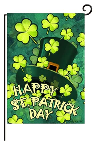 |Double Sided| Premium Happy St. Patrick's Day Garden Flag, Green Hat with Clover Decorative Garden Flags - Weather Resistant & Double Stitched - 18 x 12.5 Inch-L31