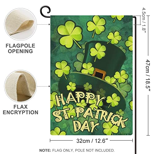 |Double Sided| Premium Happy St. Patrick's Day Garden Flag, Green Hat with Clover Decorative Garden Flags - Weather Resistant & Double Stitched - 18 x 12.5 Inch-L31