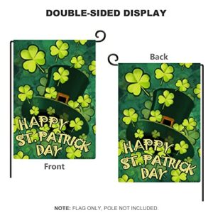 |Double Sided| Premium Happy St. Patrick's Day Garden Flag, Green Hat with Clover Decorative Garden Flags - Weather Resistant & Double Stitched - 18 x 12.5 Inch-L31