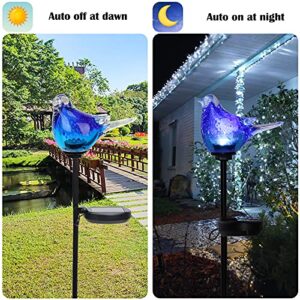 Afirst Solar Bluebird Garden Stake Lights - Hand Blown Glass Decorative Garden Pathway Lights Outdoor Waterproof Bird Glass Stakes