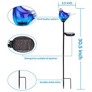 Afirst Solar Bluebird Garden Stake Lights - Hand Blown Glass Decorative Garden Pathway Lights Outdoor Waterproof Bird Glass Stakes