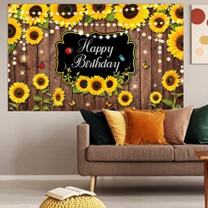 Sunflower Happy Birthday Party Decorations Rustic Wood Photography Butterfly Sunflower Backdrop Banner Background for Indoor Outdoor Birthday Party Baby Shower Decor Supplies