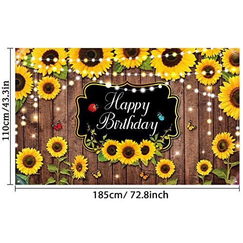 Sunflower Happy Birthday Party Decorations Rustic Wood Photography Butterfly Sunflower Backdrop Banner Background for Indoor Outdoor Birthday Party Baby Shower Decor Supplies