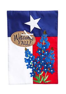 evergreen welcome y’all texas state garden size flag bluebonnets | 3d applique & double sided stitched | 18-in x 12.5-in | lone star | welcome outdoor home décor lawn yard patio deck porch