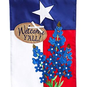 Evergreen Welcome Y'All Texas State Garden Size Flag Bluebonnets | 3D Applique & Double Sided Stitched | 18-in x 12.5-in | Lone Star | Welcome Outdoor Home Décor Lawn Yard Patio Deck Porch