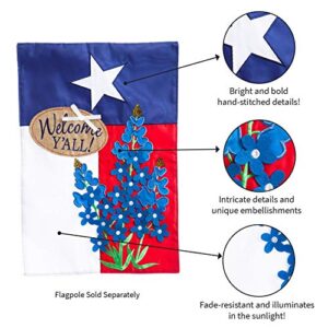 Evergreen Welcome Y'All Texas State Garden Size Flag Bluebonnets | 3D Applique & Double Sided Stitched | 18-in x 12.5-in | Lone Star | Welcome Outdoor Home Décor Lawn Yard Patio Deck Porch