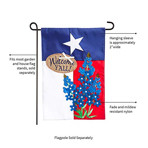 Evergreen Welcome Y'All Texas State Garden Size Flag Bluebonnets | 3D Applique & Double Sided Stitched | 18-in x 12.5-in | Lone Star | Welcome Outdoor Home Décor Lawn Yard Patio Deck Porch