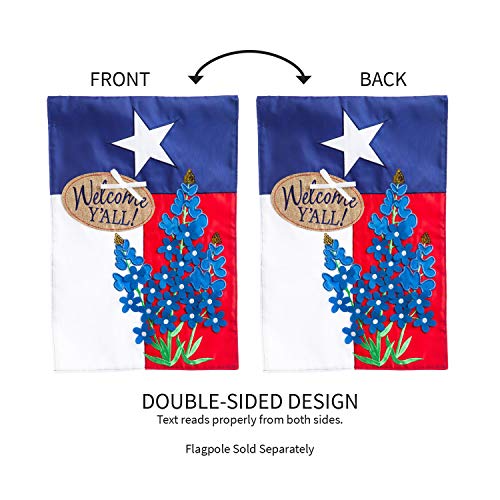 Evergreen Welcome Y'All Texas State Garden Size Flag Bluebonnets | 3D Applique & Double Sided Stitched | 18-in x 12.5-in | Lone Star | Welcome Outdoor Home Décor Lawn Yard Patio Deck Porch