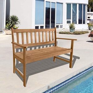 wood patio bench park garden bench acacia wood outdoor bench with armrests, 705lbs weight capacity wooden furniture front porch chair bench for pool beach backyard balcony porch deck, natural oiled