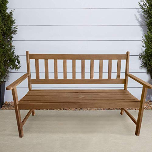 Wood Patio Bench Park Garden Bench Acacia Wood Outdoor Bench with Armrests, 705Lbs Weight Capacity Wooden Furniture Front Porch Chair Bench for Pool Beach Backyard Balcony Porch Deck, Natural Oiled