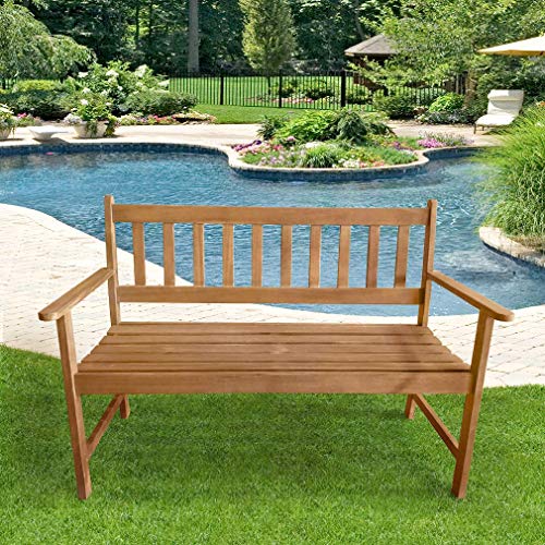 Wood Patio Bench Park Garden Bench Acacia Wood Outdoor Bench with Armrests, 705Lbs Weight Capacity Wooden Furniture Front Porch Chair Bench for Pool Beach Backyard Balcony Porch Deck, Natural Oiled