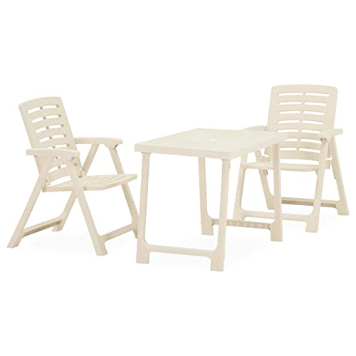 vidaXL Folding Bistro Set Garden Patio Backyard Yard Park Terrace Outdoor Furniture Bar Pub Party Balcony Sets 3 Piece Plastic White