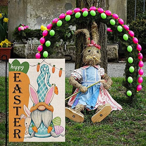 CROWNED BEAUTY Happy Easter Garden Flag Blue Gnome 12×18 Inch Double Sided Carrots Eggs Outside Vertical Holiday Yard Decor