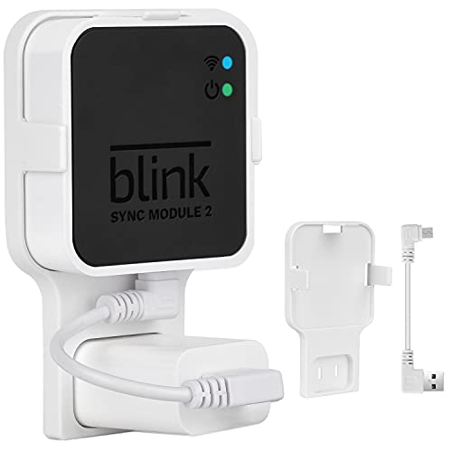 Outlet Wall Mount for Blink Sync Module 2, Mounting Bracket Holder with Short Cable for All-New Blink Outdoor Indoor Home Security Camera Sync Module, No Messy Wires or Screws