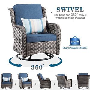 XIZZI Patio Furniture Sets 7 Pieces Outdoor Furniture All Weather Wicker Conversation Set with 360 Degree Swivel Rocking Chairs and Matching Side Table,Grey Wicker Denim Blue