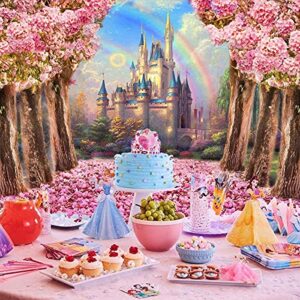 Dreamy Castle Backdrop 8x6ft Pink Sweet Sakura Flowers Tree Washable Polyester Photography Background Wedding Birthday Party Photo Studio Props YL068