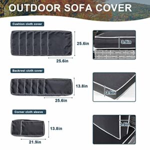 VIXLON Outdoor Patio Cushions Replacement Covers for Wicker Rattan Patio Furniture Conversation Set Outdoor Cushion Covers with Zipper Fit (Black+White Edge (Only Cover), 14 Piece Sets)