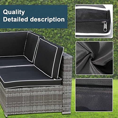 VIXLON Outdoor Patio Cushions Replacement Covers for Wicker Rattan Patio Furniture Conversation Set Outdoor Cushion Covers with Zipper Fit (Black+White Edge (Only Cover), 14 Piece Sets)