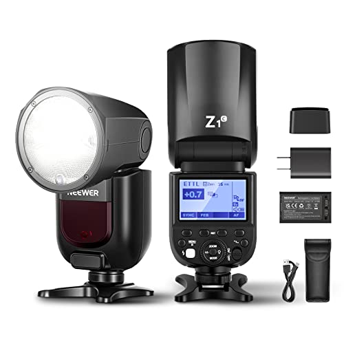 NEEWER Z1-C TTL Round Head Flash Speedlite for Canon DSLR Cameras, 76Ws 2.4G 1/8000s HSS, 10 Levels LED Modeling Lamp, 2600mAh Lithium Battery, 480 Full Power Shots, Recycle in 1.5s Flash