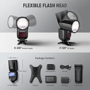 NEEWER Z1-C TTL Round Head Flash Speedlite for Canon DSLR Cameras, 76Ws 2.4G 1/8000s HSS, 10 Levels LED Modeling Lamp, 2600mAh Lithium Battery, 480 Full Power Shots, Recycle in 1.5s Flash