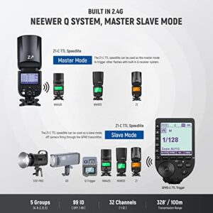 NEEWER Z1-C TTL Round Head Flash Speedlite for Canon DSLR Cameras, 76Ws 2.4G 1/8000s HSS, 10 Levels LED Modeling Lamp, 2600mAh Lithium Battery, 480 Full Power Shots, Recycle in 1.5s Flash