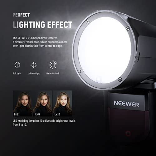 NEEWER Z1-C TTL Round Head Flash Speedlite for Canon DSLR Cameras, 76Ws 2.4G 1/8000s HSS, 10 Levels LED Modeling Lamp, 2600mAh Lithium Battery, 480 Full Power Shots, Recycle in 1.5s Flash