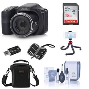 minolta m35z 20mp 1080p hd bridge digital camera with 35x optical zoom, black – bundle with camera case, 16gb sdhc card, memory wallet, cleaning kit, card read er, tabletop tripod