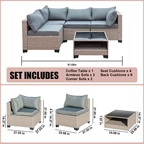 Aug-guan 5-Piece Patio Furniture Set Outdoor Segmented Sofa Handwoven Vine Cord Patio Dialogue Set with Cushion and Glass Table Suitable for Courtyard, （gray5）