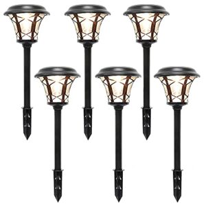 maggift 6 pack 25 lumen solar powered pathway lights, super bright smd led outdoor lights, stainless steel & glass waterproof light for landscape, lawn, patio, yard, garden, deck driveway, warm white