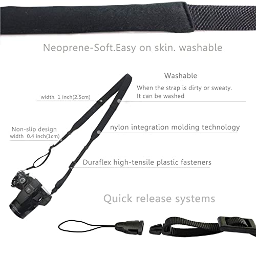 CHMETE Washable Soft Neoprene Camera Neck Strap (Black)