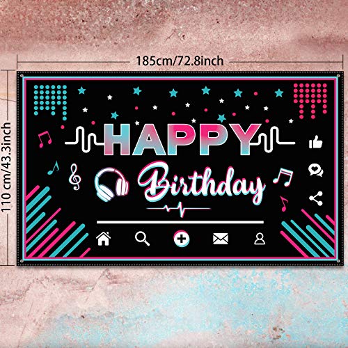 Music Happy Birthday Party Backdrop Musical Social Media Birthday Party Supplies Social Media Photography Background Large Fabric Banner for Teens, 73 x 43 Inches