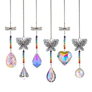 6pcs crystal suncatchers with crystal prisms dragonflies and butterflies rainbow maker chandelier pendant garden hanging sunlight catcher ornament for home cars decoration