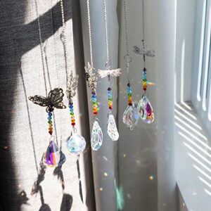 6pcs Crystal Suncatchers with Crystal Prisms Dragonflies and Butterflies Rainbow Maker Chandelier Pendant Garden Hanging Sunlight Catcher Ornament for Home Cars Decoration