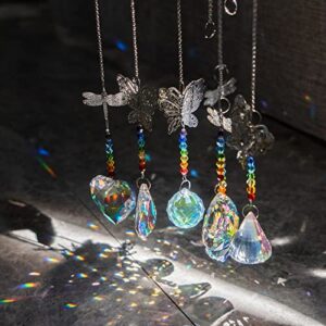 6pcs Crystal Suncatchers with Crystal Prisms Dragonflies and Butterflies Rainbow Maker Chandelier Pendant Garden Hanging Sunlight Catcher Ornament for Home Cars Decoration