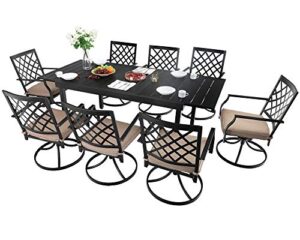 mfstudio 9pcs outdoor patio dining set, 8 armrest stackable swivel chairs, 1 rectangular expandable table, porch lawn backyard garden furniture sets