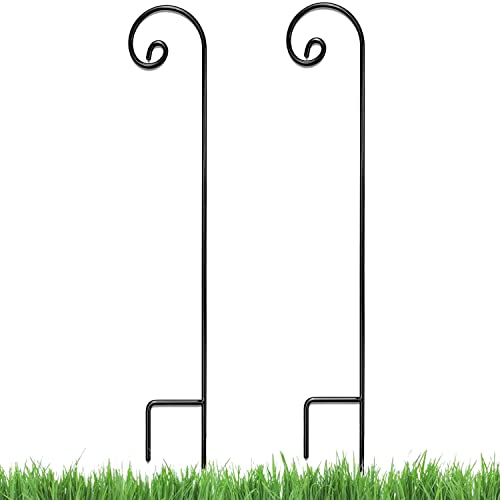 Ashman Shepherd Hook 65 Inch Curled (2 Pack), 1/2 Black Inch Diameter, Solid Metal for Hanging Plant Bird Feeders, Mason Jars, Flower Basket, Christmas Lights, Lanterns, Garden Stakes, and Weddings